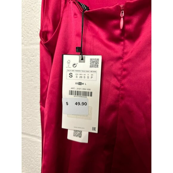 NWT Zara Effect Satin Hot Pink Mini Cocktail Dress With Jewel Straps SZ Small - Picture 5 of 10